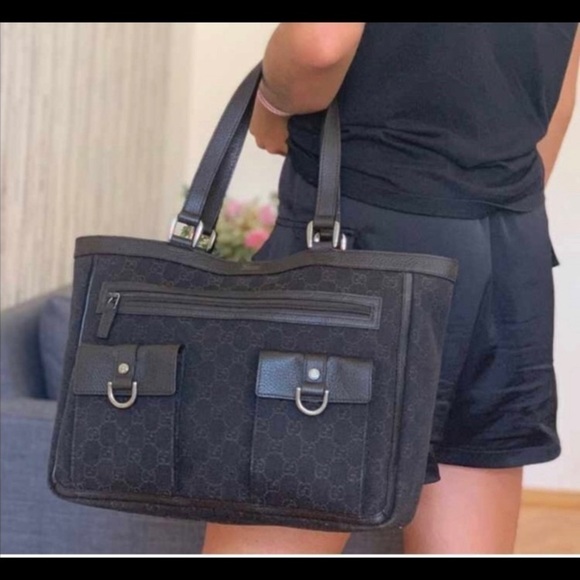 Vintage Authentic Gucci Tote ABBEY D RING Gold Hardware Canvas Leather Black - Picture 1 of 12
